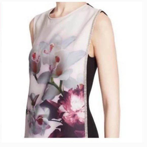 Ted Baker Amiro Embellished Pink Black Floral Print Sheath Dress size 2 nwot - Picture 4 of 16